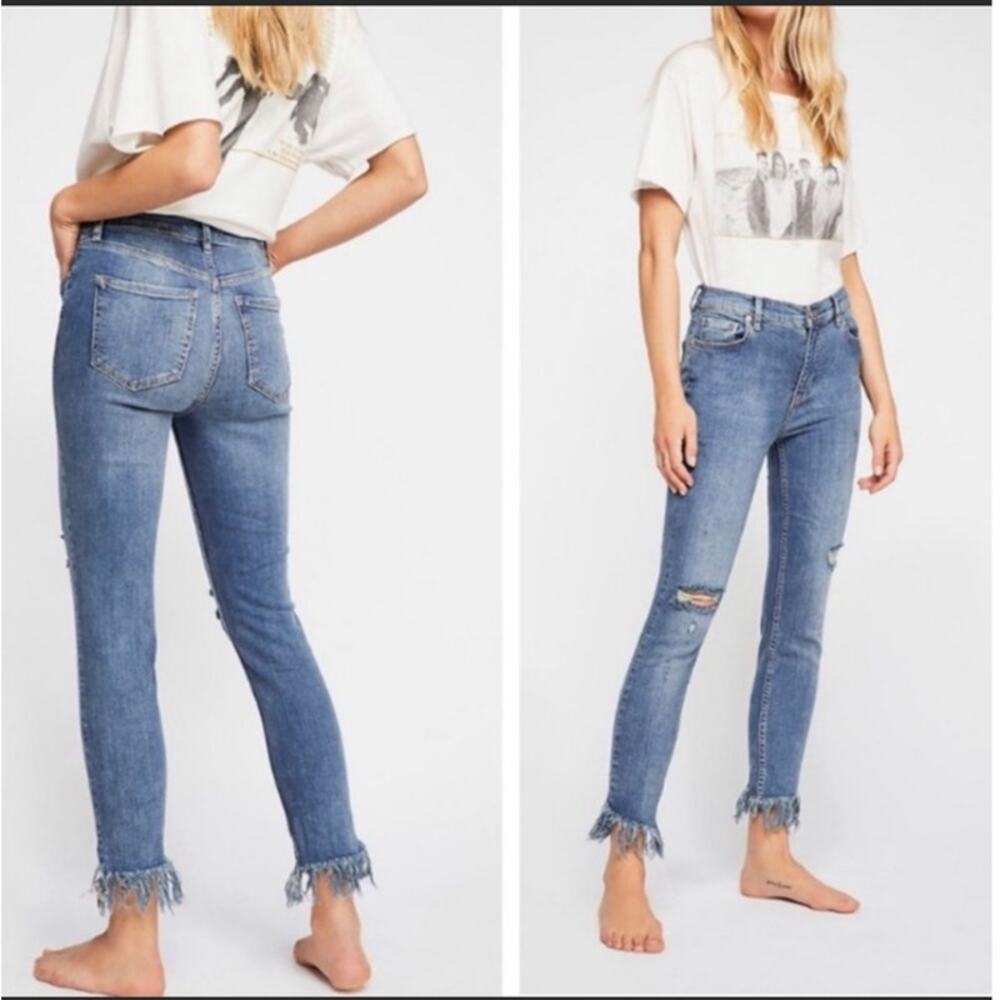 Free People Great Heights Frayed Hem Distressed Jeans Size 26